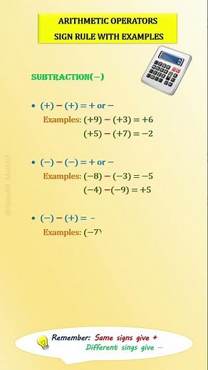 Arithmetic Operators Minus Rules with Easy Examples ✨