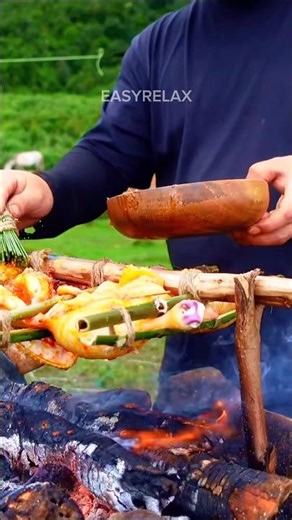 Primitive Whole Chicken Roasting Over Fire 🔥 | You Won’t Believe This Outdoor Cooking!