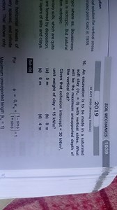 An excavation is to be made in a saturated soft clay (φu = 0) w... | Filo