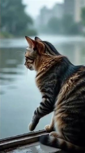 A Lonely Cat Stares Into the River, Desperate for a Way to Survive”
