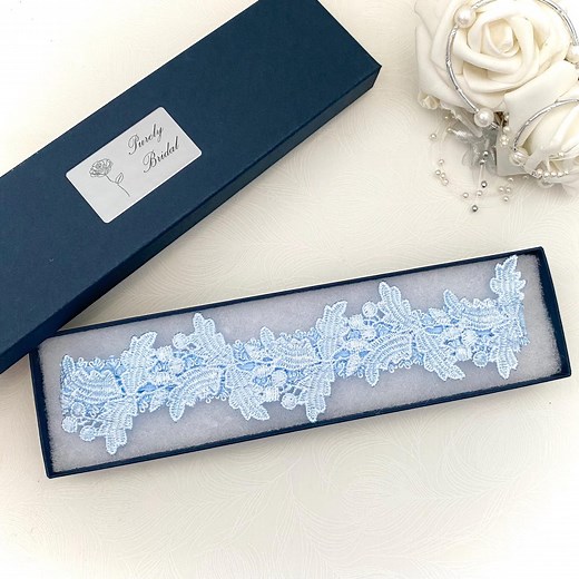 Powder Blue Wedding Garter. Boxed, Vine Guipure Lace. - Etsy