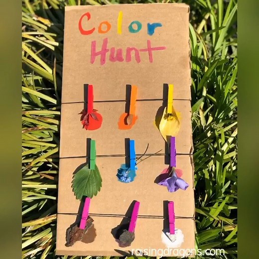 DIY Color Hunt🌈 ages 3 🌈 This color hunt was so simple to put together and made our outdoor play so much fun!! Full details >> https://www.raisingdragons.com/color-hunt/ | Raising Dragons - Activities For Kids