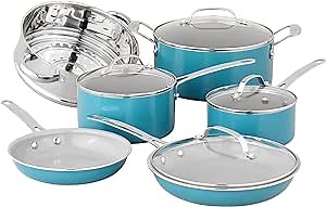 Gotham Steel 10 Piece Ceramic Pots and Pans Set Non Stick Cookware Set, Kitchen Cookware Sets, Pot and Pan Set, Pot Set, Non Toxic Cookware Set, Frying Pan Set, Saucepan Set, Pots Set, Dishwasher Safe