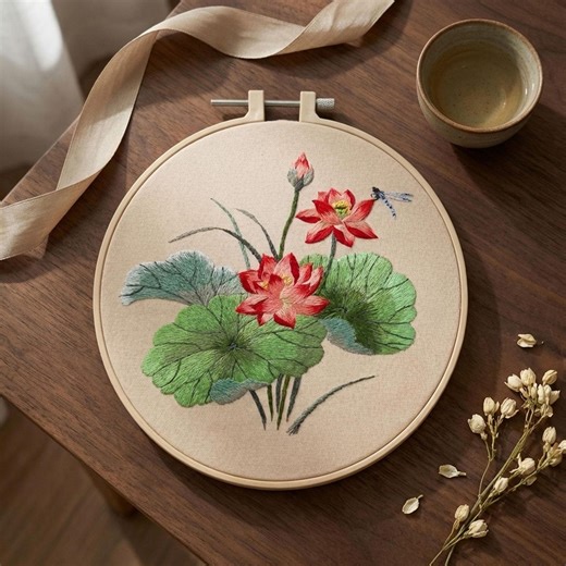 Chinese Style Floral Embroidery Hoop Art, Botanical Needlework Decor, Wooden Frame - Etsy