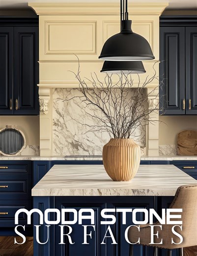The Beautiful Addition of Full-Height Backsplash. Classic and Timeless. Visit our website for more inspiration. Moda-Stone.com | Moda-Stone