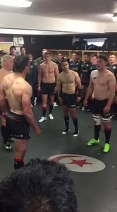 A special tiki-tonga today. Leading the song retiring legends Kelly Brown and Neil de Kock, Schalk Brits (200th game for Saracens), Owen Farrell (150th game for Saracens), Ben Earl (Premiership Rugby debut) and Petrus Du Plessis (who crossed for his first ever tries for Sarries). Winners are grinners | Saracens