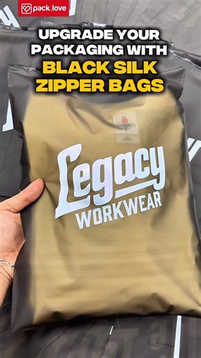 Custom_packaging_labels on Instagram: "The easiest way to upgrade your packaging without wrinkles. ✅ Silk-smooth black finish gives your packaging a luxury look while staying clean and crease-free even when handled or folded. ✅ Perfect for apparel brands that care about first impressions. 🔥🔥 Black silk zipper bags available in custom sizes. DM to customize your packaging. Thank you @legacyworkwear for trusting us ✅ Fully customized Zipper Bags⁠ ✅ MOQ: 100pcs/design⁠ ✅ Eco-friendly & recyclable