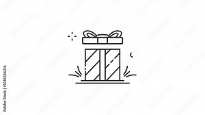 gift box christmas line art animation 2d video for celebration x mas , minimalist present icon animated footage motion graphic illustration design