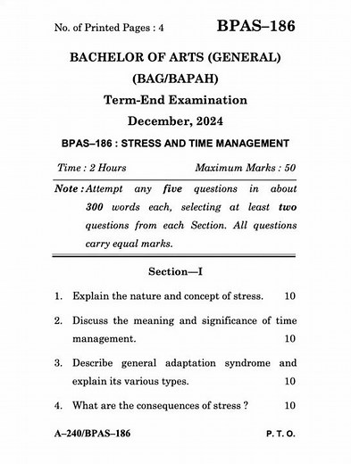 BPAS–186 Dec 2024 | IGNOU Previous Year Question Paper