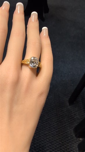 Gorgeous bezel set elongated cushion cut pure North diamond VS 1, E color 3.01 carat set in 14 karat yellow gold. Beautiful engraved wide band ring. Christmas special 2398.00 https://www.goldmineup.com/product-page/pure-north-diamond-ring-elongated-cushion | Gold Mine Jewelry & Custom Design