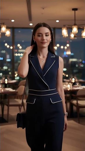 Lady Style💖Elegant City Night Look Navy Tailored Jumpsuit Style