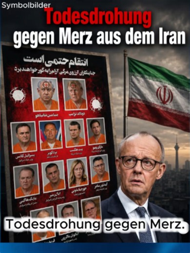 😳 Todesdrohung gegen Merz? Diese Bilder sorgen für Entsetzen! Was gerade aus dem Iran veröffentlicht wurde, sorgt international für Aufsehen. Eine regimenahe iranische Zeitung hat eine Collage veröffentlicht, auf der zahlreiche westliche Spitzenpolitiker in orangefarbenen Häftlingsanzügen zu sehen sind – darunter auch Bundeskanzler Friedrich Merz. Über dem Bild steht auf Persisch: „Rache ist unvermeidlich.“ Darunter wird sinngemäß angekündigt, dass die als „kriminell“ bezeichneten Verantwortlic