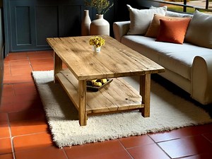 Rustic Reclaimed Oak Coffee Table: Farmhouse Style With Shelf - Etsy
