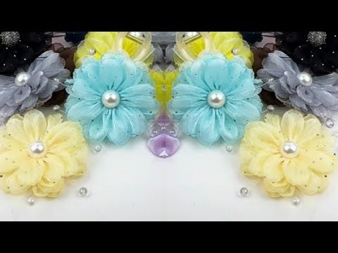 Very Useful DIY Tutorial Making Ribbon Fabric Mesh Rhinestone Flower Hair Clip Band