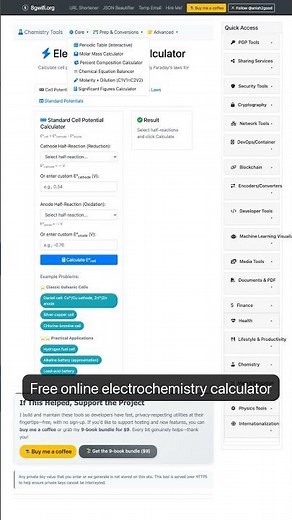 Electrochemistry Calculator - Nernst Equation & Cell Potential — in 30 seconds #chemistry