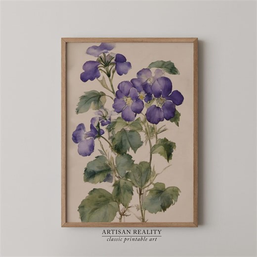 Violet - Birth Flower Print | Vintage Botanical Wall Art, February Nursery Decor - Etsy