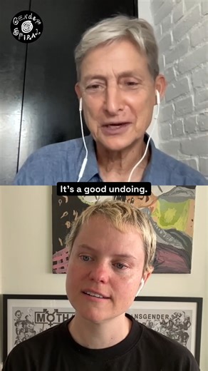 Gender Spiral on Instagram: "Having a kid is "a good undoing." Judith Butler's advice for new parents navigating gender assigned at birth and all that comes with it. Listen to the full conversation on your favorite podcast platform! 🌀"