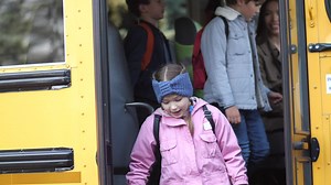 Waving goodbye to the bus driver - Free Stock Video