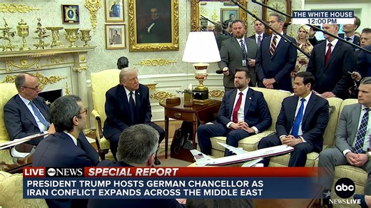 ABC NEWS SPECIAL REPORT: President Trump speaks in the Oval Office with Germany's chancellor amid war with Iran. https://abcnews.link/NzjaCa1 | ABC News