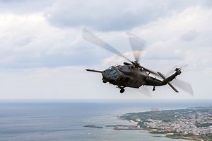 Sikorsky HH-60 Pave Hawk helicopter flying over coast Rare Gallery wallpaper