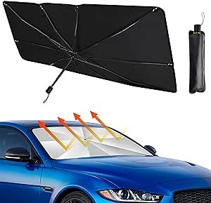 [2026 Upgraded] YLCVBUD Windshield Sun Shade Umbrella for Car - Foldable Windshield Cover UV Rays Heat Sun Visor Protect Interior (57''L x 31''W)
