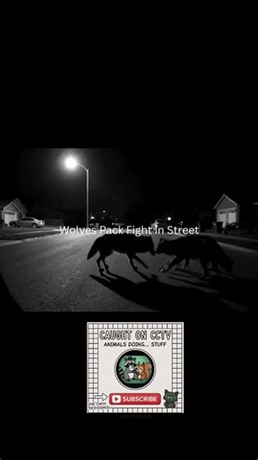 wolves caught fighting in the street – cctv night cam