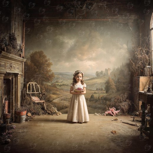 Vintage Rustic Window Landscape Digital Backdrop, Moody Countryside Interior Room Background for Photography, Photoshop Overlay - Etsy España