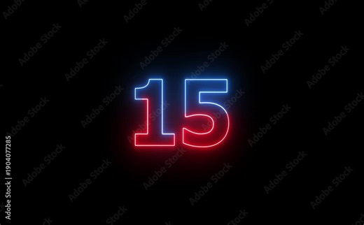 20 second countdown timer animation with neon number text glowing from 20 to 0 with interesting circle animation. Circle countdown timer 20 sec