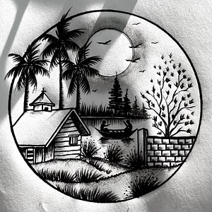 68K views · 1.1K reactions | Amazing palm trees circle scenery drawing by pencil #sketching #palmtrees #villagedrawing | Md. Takbir Hossain | Facebook