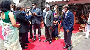 An emotional visit for the President of the Republic of Seychelles, Mr Wavel Ramkalawan, at the Aapravasi Ghat World Heritage Site, where his ancestors from India landed in May 1862. | GIS Mauritius