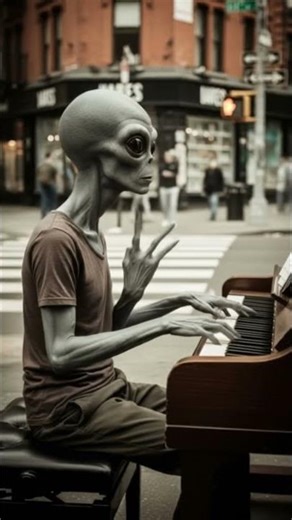 #DreamScreenAI ALIEN ON PIANO IN TIME SQUARE NYC.