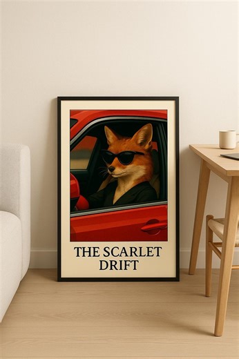 Fox Driver Wall Art Printable, Retro Red Car Poster, Cool Fox Sunglasses Print, Midcentury Garage Decor, Instant Download - Etsy