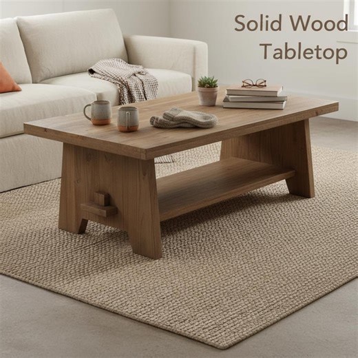 Solid Wood Farmhouse Coffee Table, Rectangular Living Room Center Table - Etsy