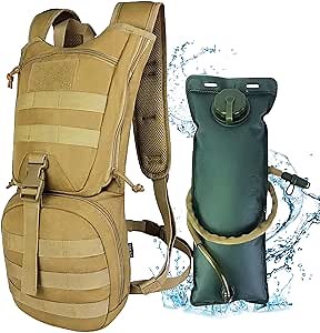 Tactical Molle Hydration Backpack Pack, Military Insulated Water Backpack with 3L Water Bladder for Hiking Running Biking Cycling Khaki