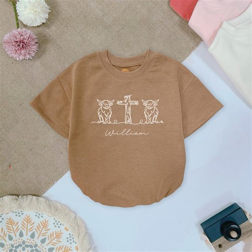 Christian Baby Romper Highland Cow Bible Verse Follow the Word Not the Herd, Easter Baby Outfit, Faith Baby Gift - Etsy