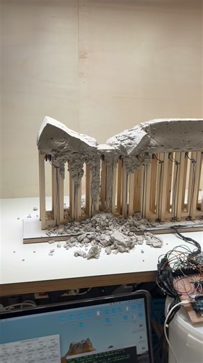 This is a miniature version of a larger piece currently in development. The research project Thixocymatics originated during a residency at TU Delft. About the research: Thixotropic materials have a time-dependent viscosity; they behave as solids until agitated, then briefly turn liquid. Cymatics studies how vibration creates patterns, typically using liquid surfaces. Thixocymatics combines these principles to generate patterns not on a flat plane, but within a three-dimensional space. About the