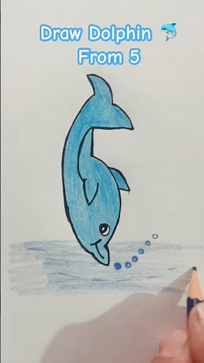 Draw a Cute Dolphin 🐬 Using Number 5 ✏️ #drawing #art #shorts #trending #dolphindrawing #dolphin