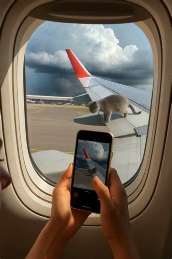 🐾 Cat Almost Falls Off the Plane Wing! Terrifying Moment 😨