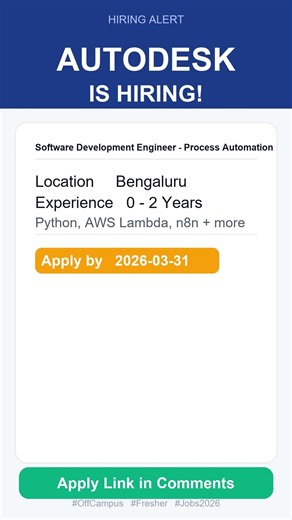 Autodesk Hiring Software Development Engineer - Process Automation | Bengaluru | Off Campus 2026