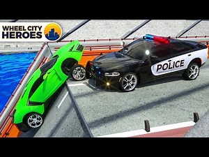 Police Car Sergeant Lucas Rescuing Sport Car who Felt into Water - Wheel City Heroes (WCH) Cartoon