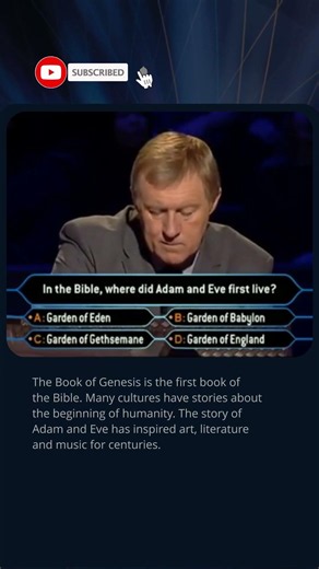 Where Did Adam And Eve First Live? 🌿 #quiz #millionaire #trivia #didyouknow #bible #history #tvshow