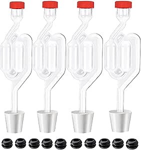 4PACK Twin Bubble Airlock Set, Fermentation Airlock,Brewing Airlocks Brew Kits Airlocks for Fermenting with 4 Stoppers + 10 Grommets