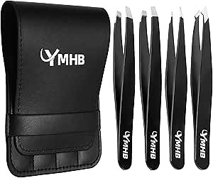 Tweezers Set - 4Pcs Stainless Steel Eyebrow Tweezers, Great Precision for Facial Hair, Splinter and Ingrown Hair Removal Gifts for Women, Christmas Stocking Stuffers Gifts for Adults Men Women