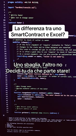 La differenza tra excel e uno smart contract? Uno sbaglia e l’altro no! #smartcontract #blockchain #developer #btc