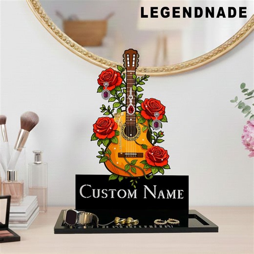 Guitar Jewelry Hanger: Music Inspired Metal Jewelry Organizer, Flower Wall Decor, Gift for Music Lovers, Mom Gifts - Etsy