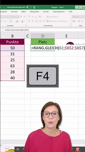Excel Rangfolge ermitteln mit der RANG-Formel #deutsch