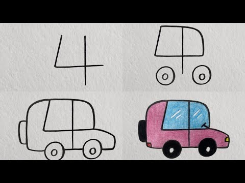 How to Draw a Car in 4 steps with number 4 | FOR KIDS