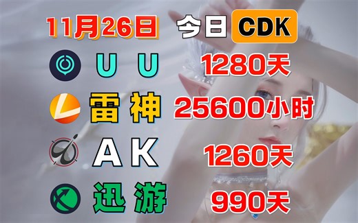 u加速器11月25日 最新uu24小时口令兑换码，uu免费白嫖1280天 雷神25600小时 迅游990天AK1260天小黑盒！还有更多加速器月卡周卡，一人一份