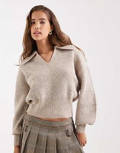 ASOS DESIGN polo in fisherman rib with waisted detail in oatmeal | ASOS