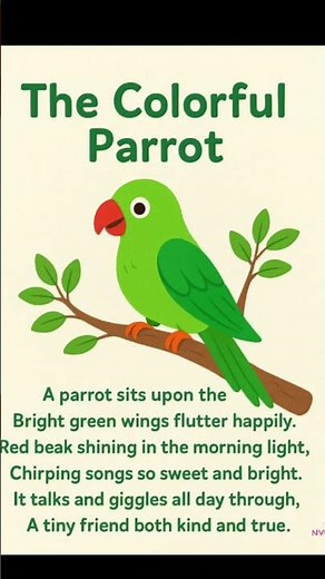 🌿🦜 The Colorful Parrot Poem for Kids | Cute Parrot Rhyme | Kids Learning